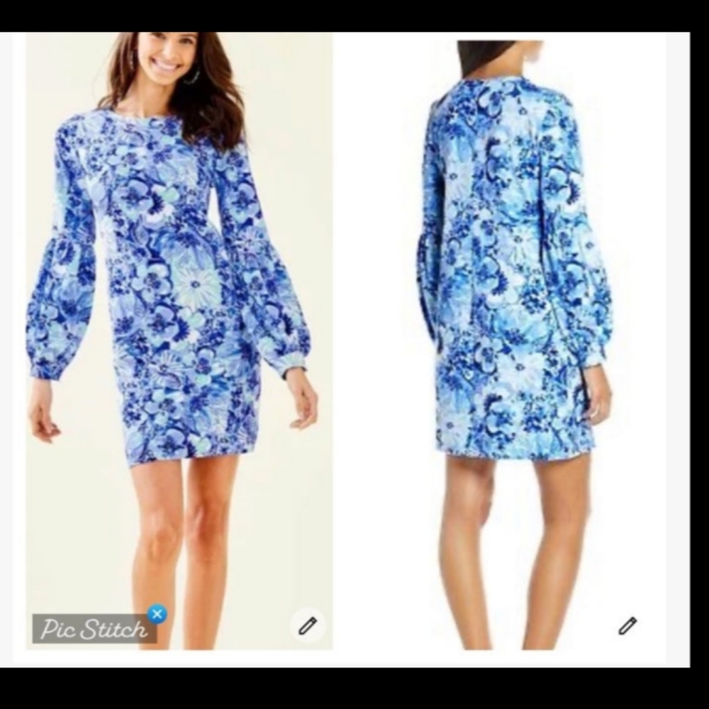 Lilly pulitzer bartlett dress blue worn once size M plus matching clutch